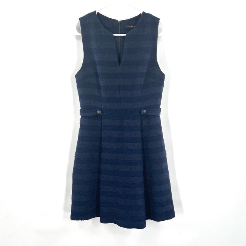 Cynthia Steffe navy blue slee striped tweed dress size 0